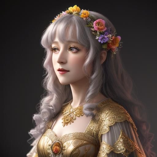 Mary Pickford Portrait with Rainbow Flower Theme