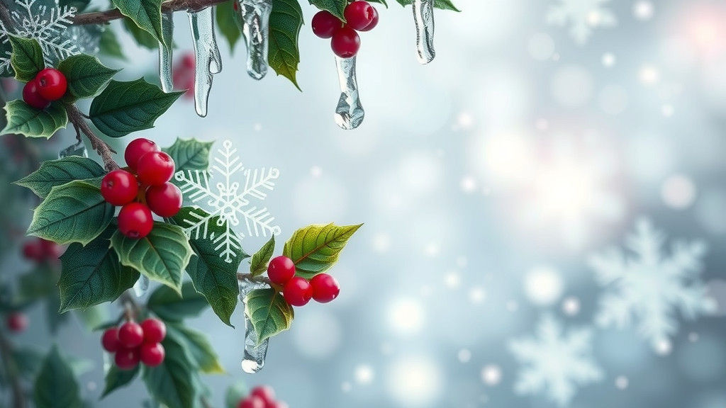 Magical Winter Scene with Snowflakes and Holly