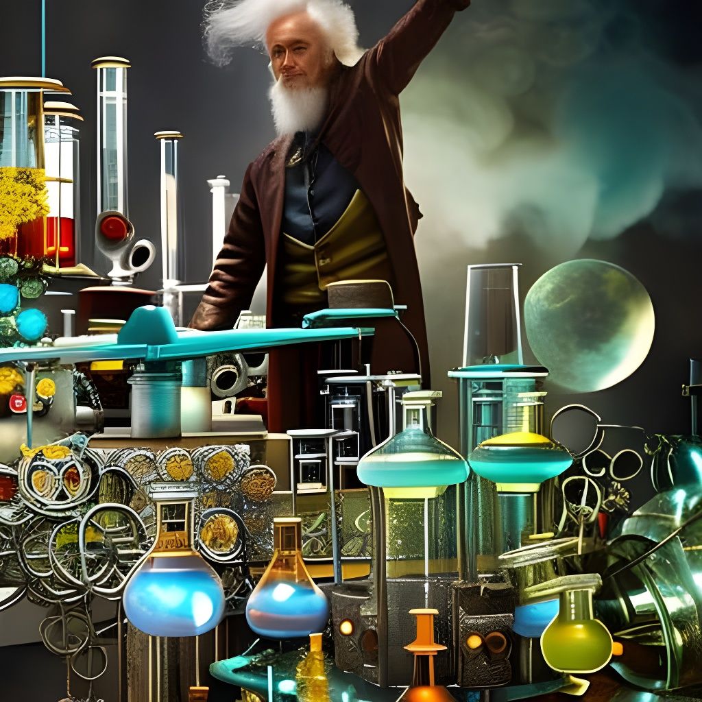 Explosive Chemistry Lab of Mad Scientist in Steampunk Style