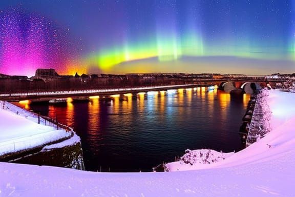 Paris Fireworks with Aurora Borealis Display