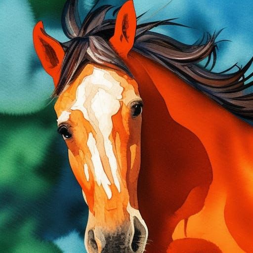 Horse in Gouache Style Watercolor Painting