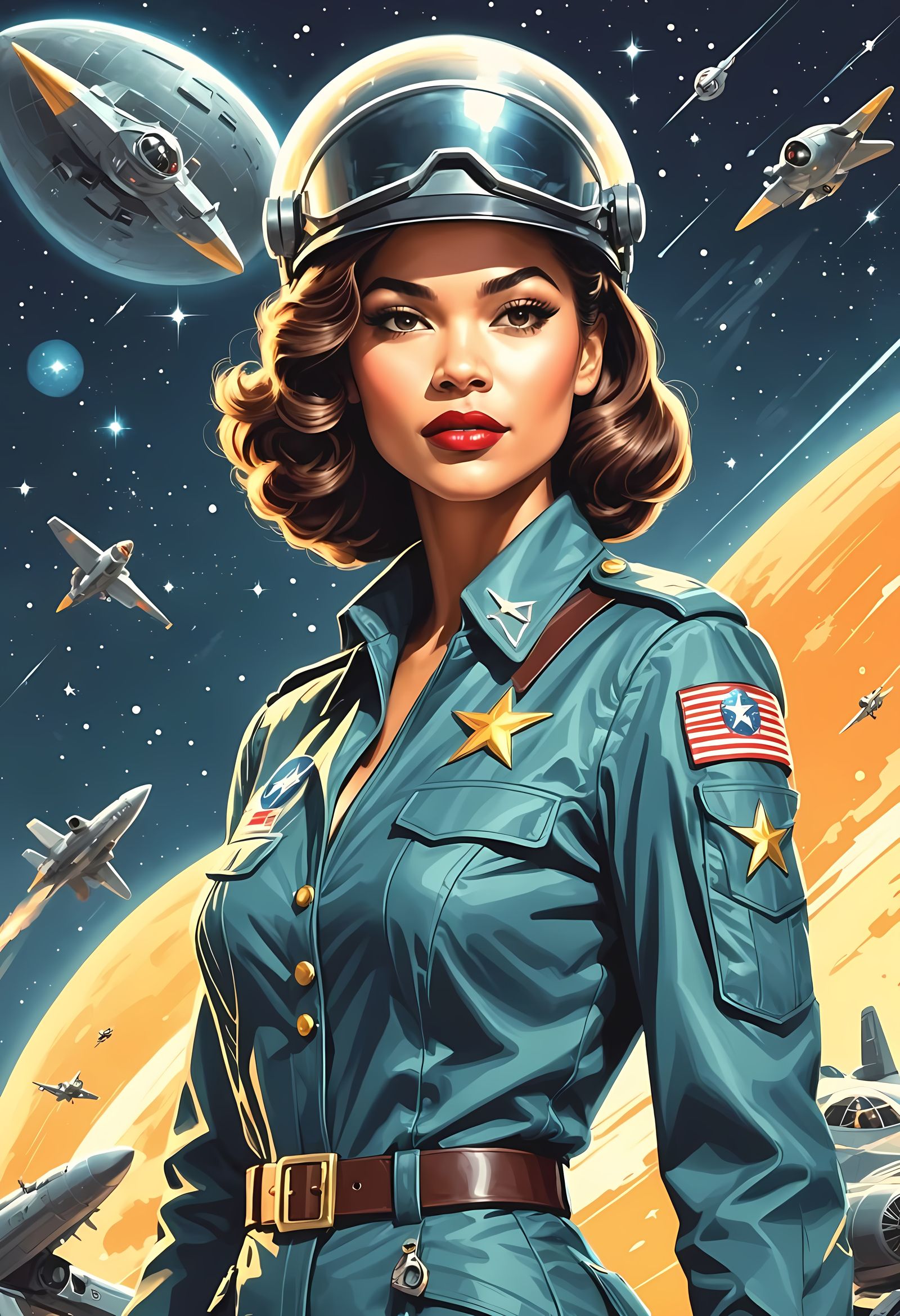 Retro Sci-Fi Pin-Up Space Soldier Digital Painting