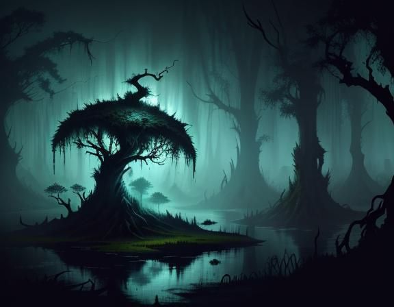 Bullywug in Murky Swamp: Dark Fantasy Illustration
