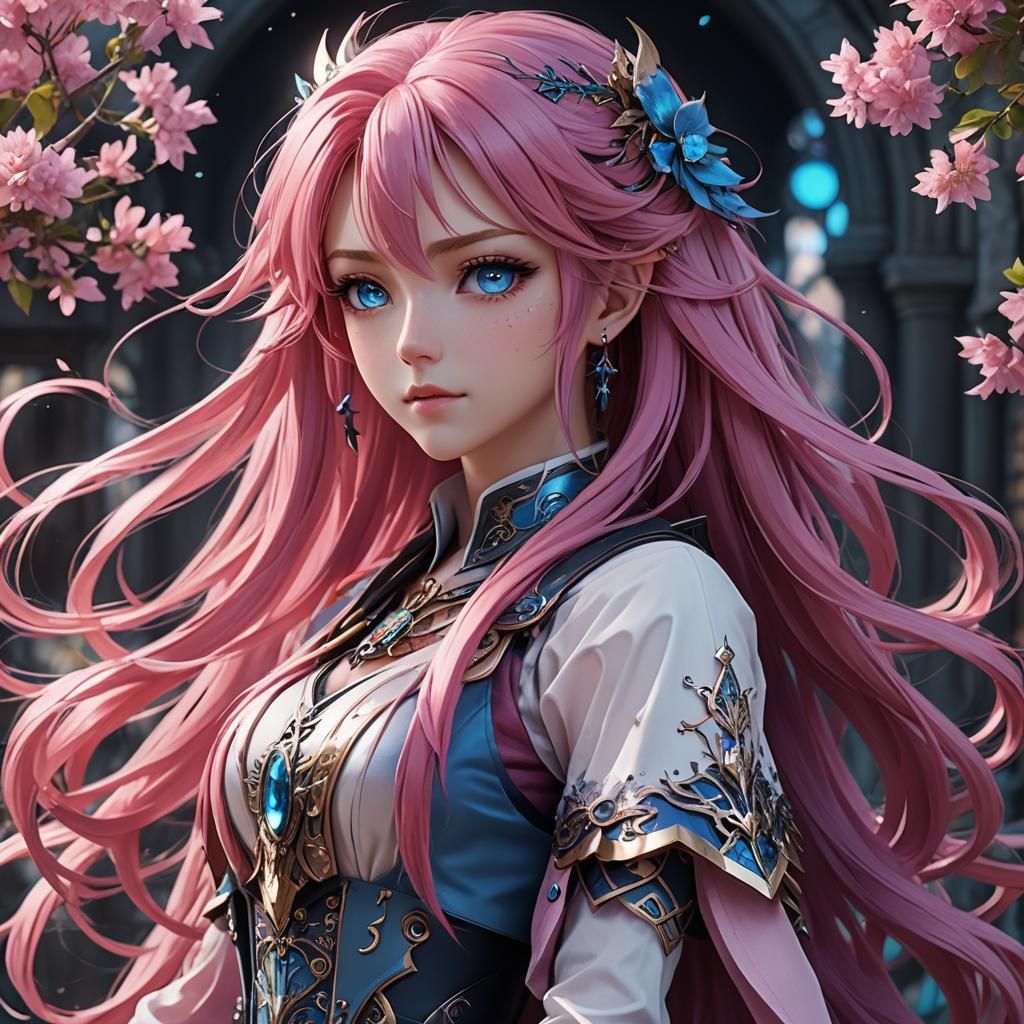 Anime Girl with Pink Hair, Digital Art