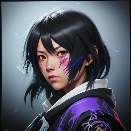 Anime Schoolgirl Battles with Sword in Graffiti Style