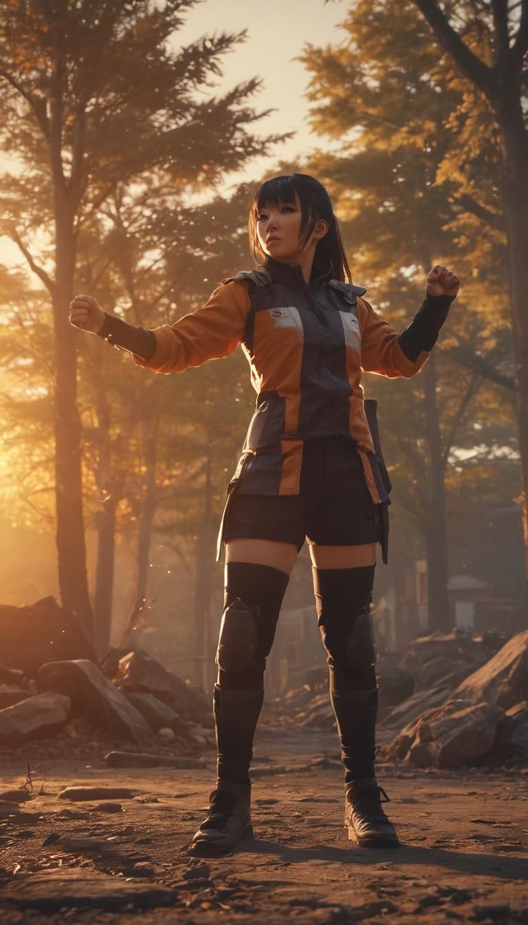 Hinata in Fiery Sunset: Cinematic Film Still