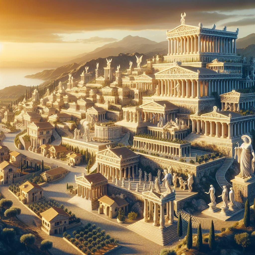 Ancient Goddess City in Classical Greek and Roman Style