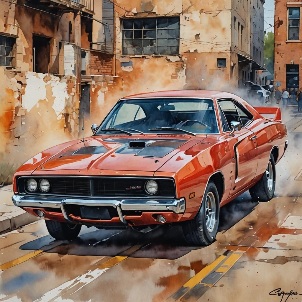 Dodge Charger Daytona in Gouache Watercolor Style