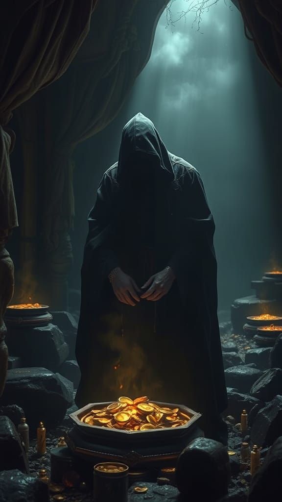 Mystical Figure Uncovers Ancient Treasure in Chamber