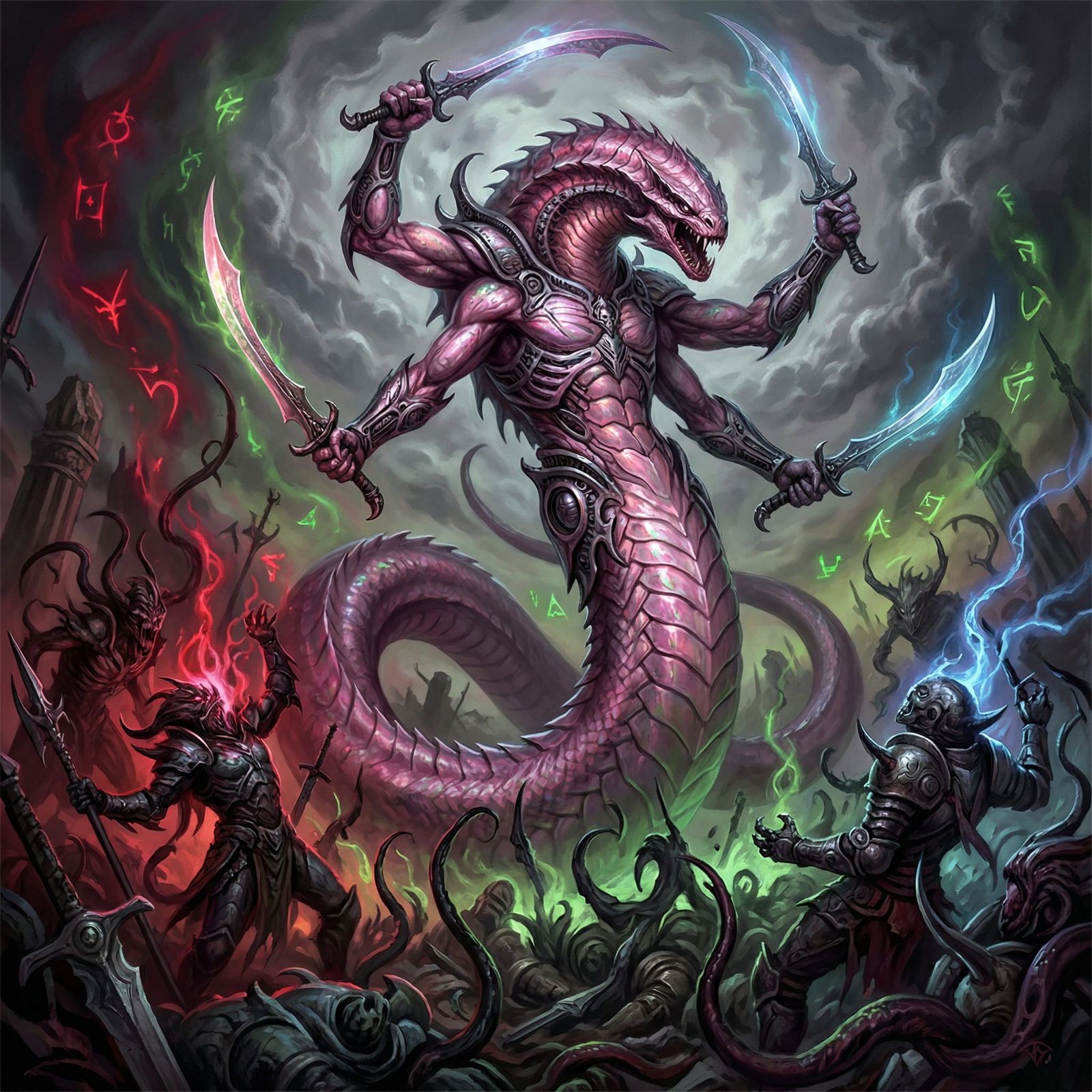 Fearsome Genma Demon in Dark Fantasy Battle