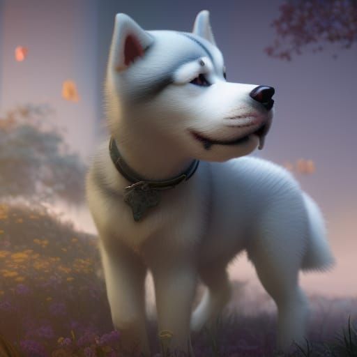 Cute Husky Pup in Detailed Matte Painting