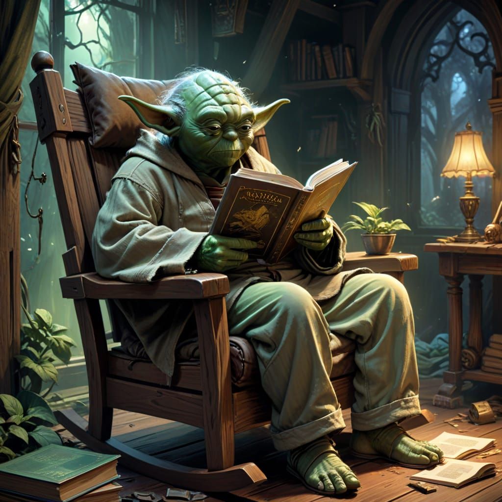 Master Yoda Reads Robin Hood in Rocking Chair - Comic Art St...