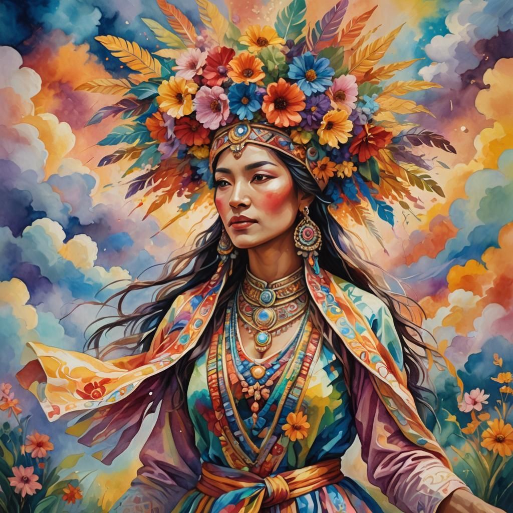 Neo-Impressionist Woman in Floral Landscape