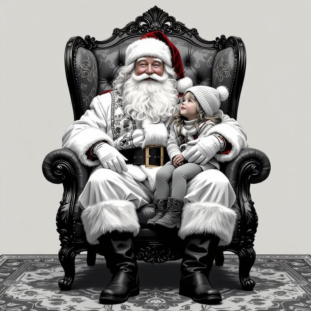 Monochrome Santa Claus Portrait in Ornate Setting