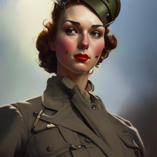 Atompunk Pilot Portrait in Rockwell and Vallejo Style
