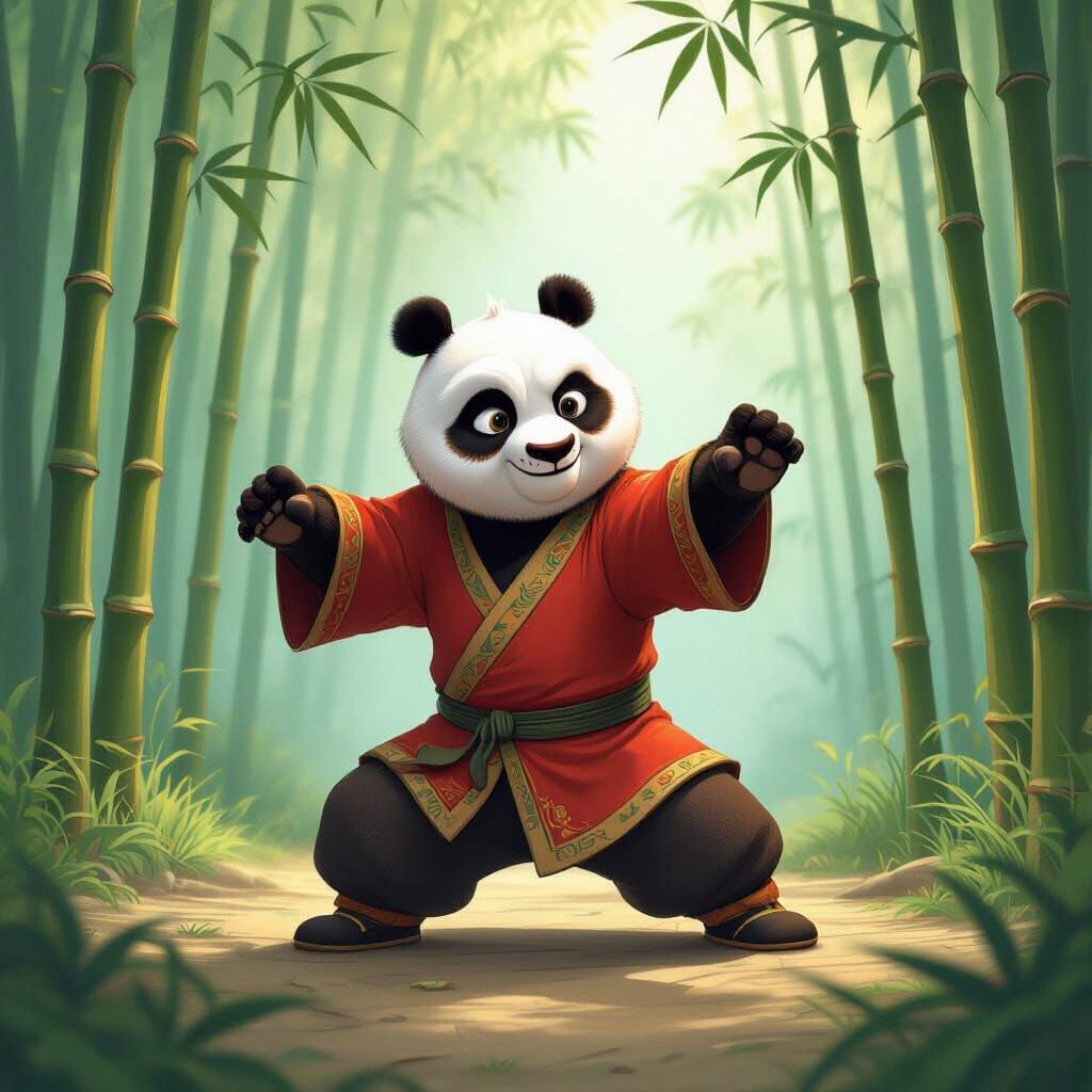 Kung Fu Panda in Bamboo Forest, Animated Style