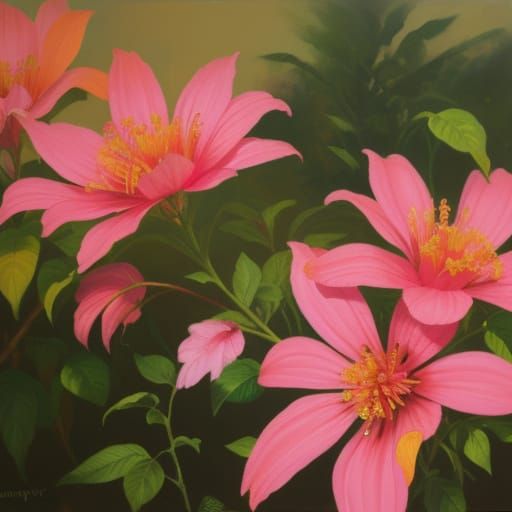 Vibrant Pink and Orange Ink Wash Painting