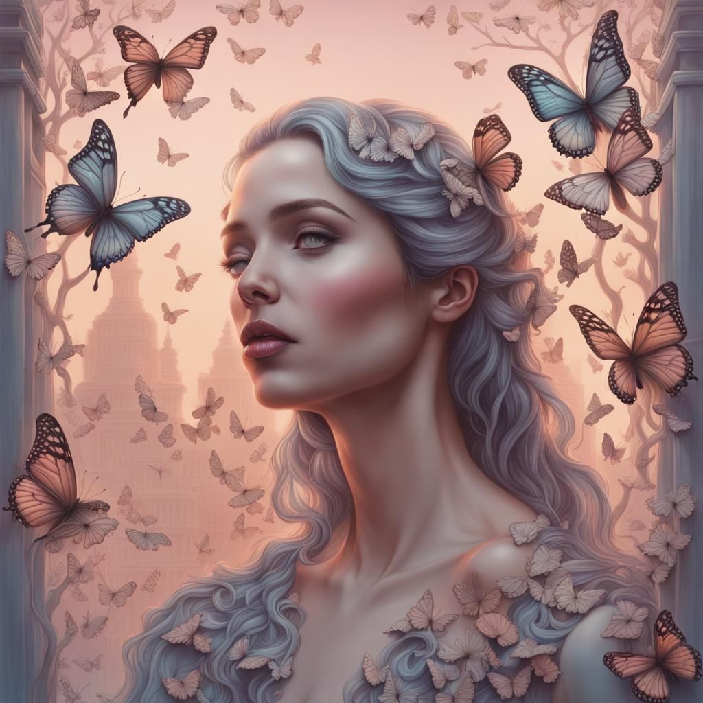 Woman with Butterflies: Intricate 3D Pastel Art