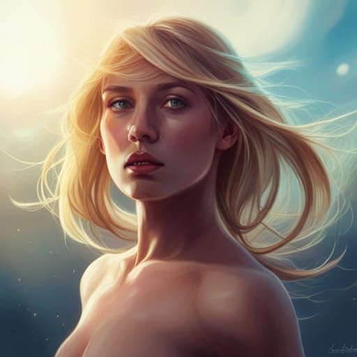 Photorealistic Portrait of Blonde Girl in Detailed Environme...