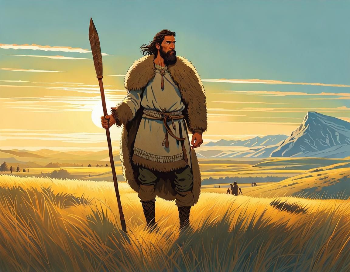 Neolithic Hunter Portrait in Pastel Tones