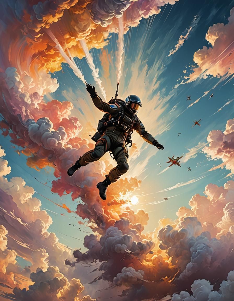 Skydiver in Abstract Impressionism Dye-Transfer