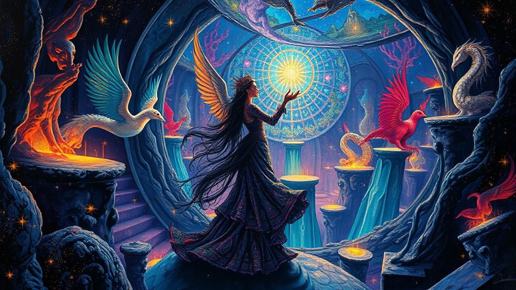 Sorceress in Dreamscape Labyrinth: Surrealist Fantasy Art