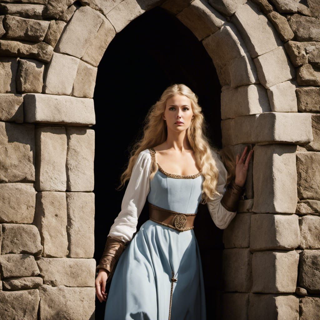 Damsel in Distress Waving from Tower Window