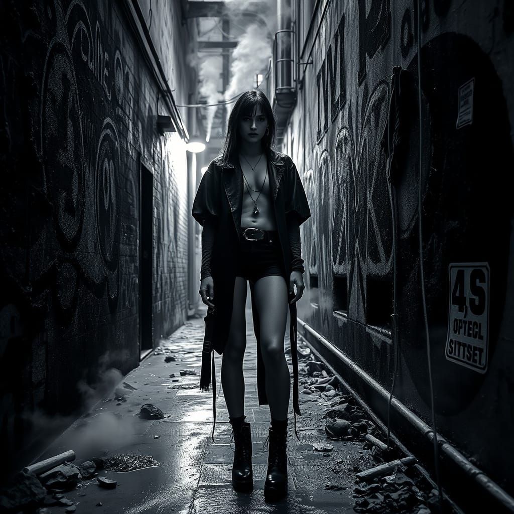 Cyber Goth Model Amidst Street Art