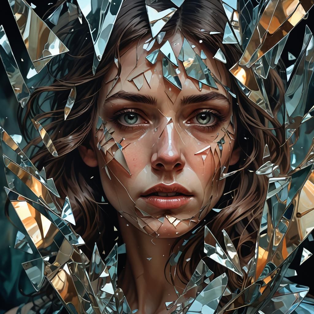 Shattered Glass Face: Surreal Digital Art Portrait