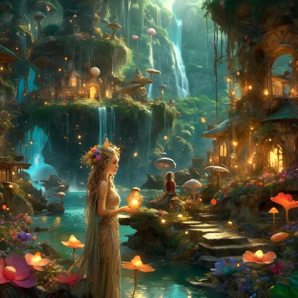 Elven Woman and Gnome in Tropical Anime Getaway