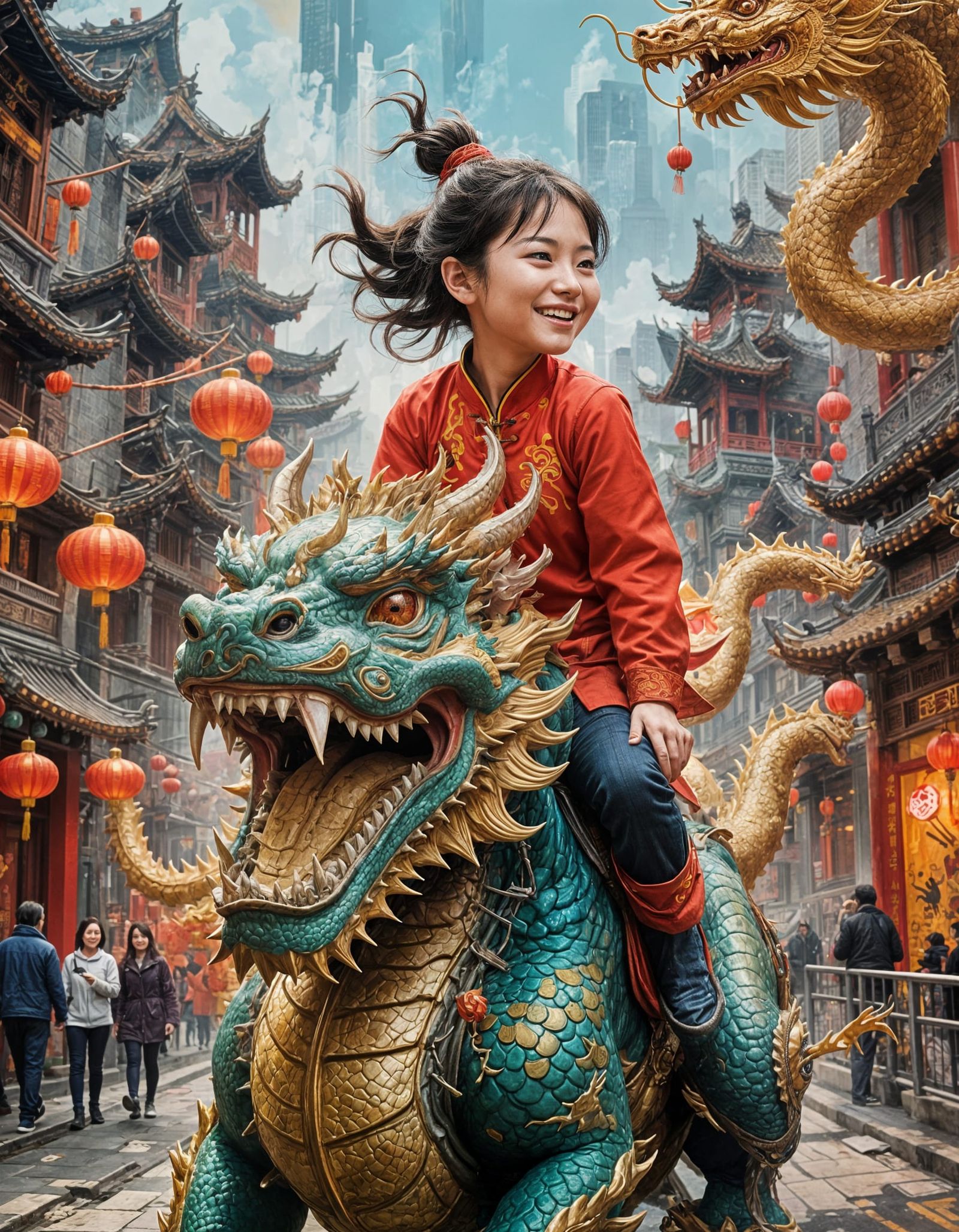 Vibrant Chinese New Year Celebration in Abstract Art