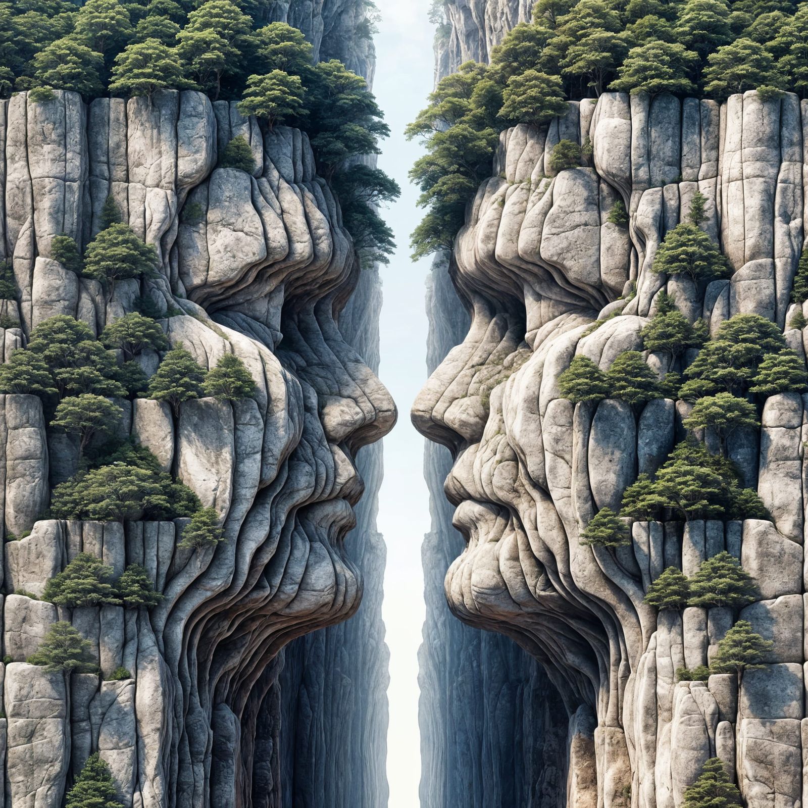 Granite Cliffs Staring Contest: Hyperrealistic Stone Faces