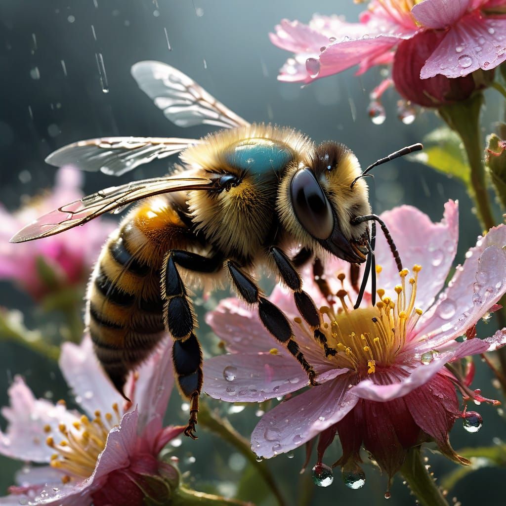 Little Honey Bee in Dramatic, Matte Painting Style