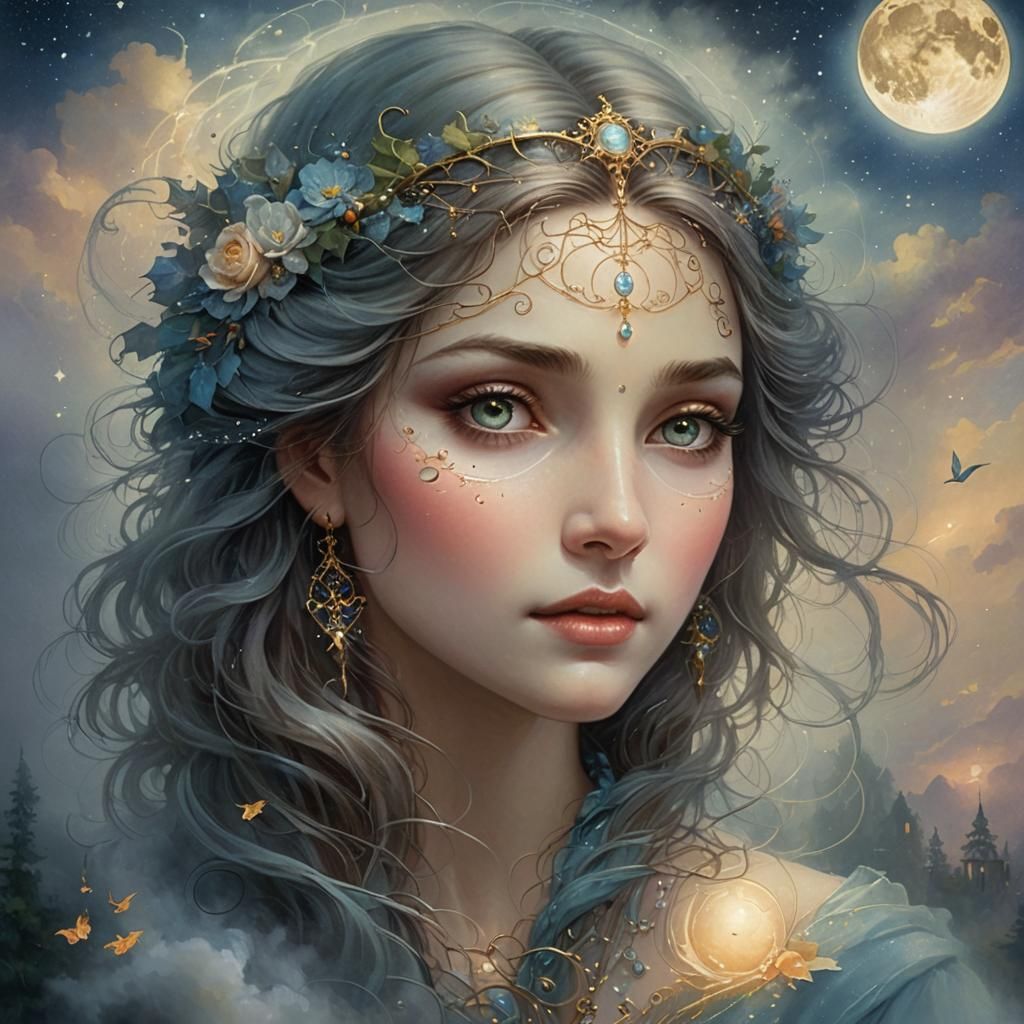 Ethereal Moon Face in Renaissance Style