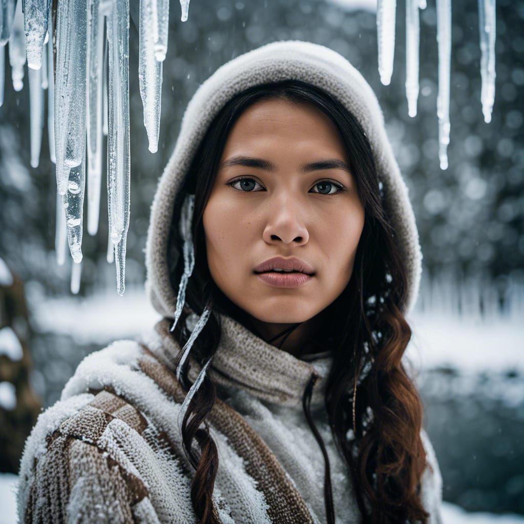Tropical Forest Meets Ice: Indonesian Woman in Winter