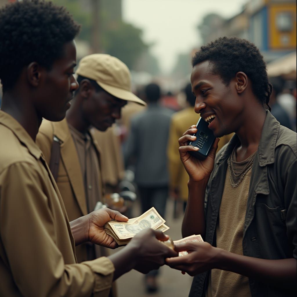 Nairobi Street Scene: Old Phones and Cash Exchange