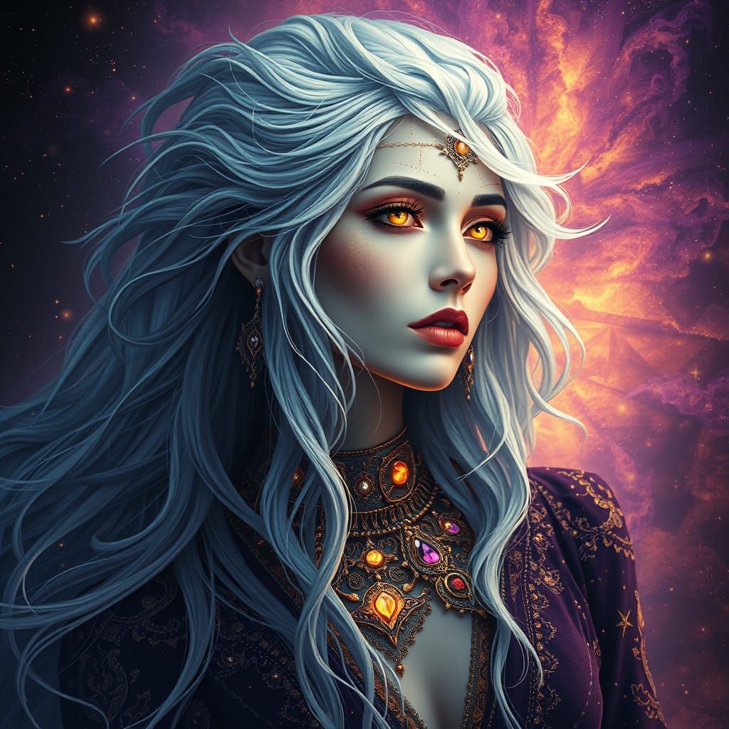 Ethereal Goddess Emerges from Cosmic Expanse