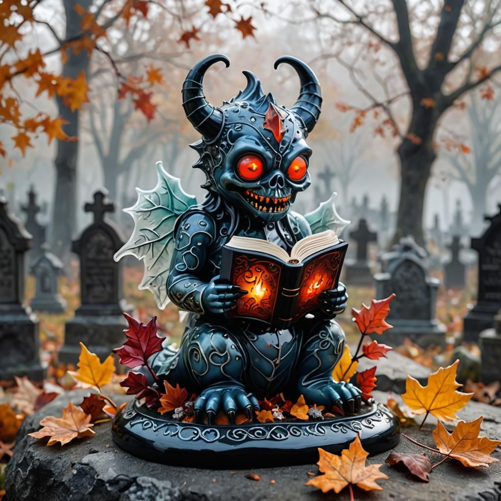 Enameled Glass Graveyard Monster Reading a Book