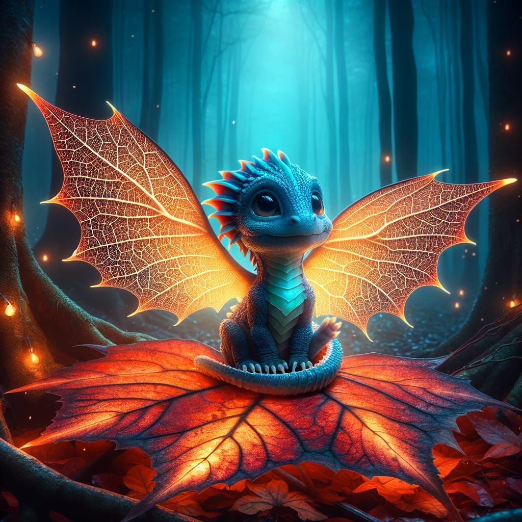 Whimsical Baby Dragon in Mystical Forest