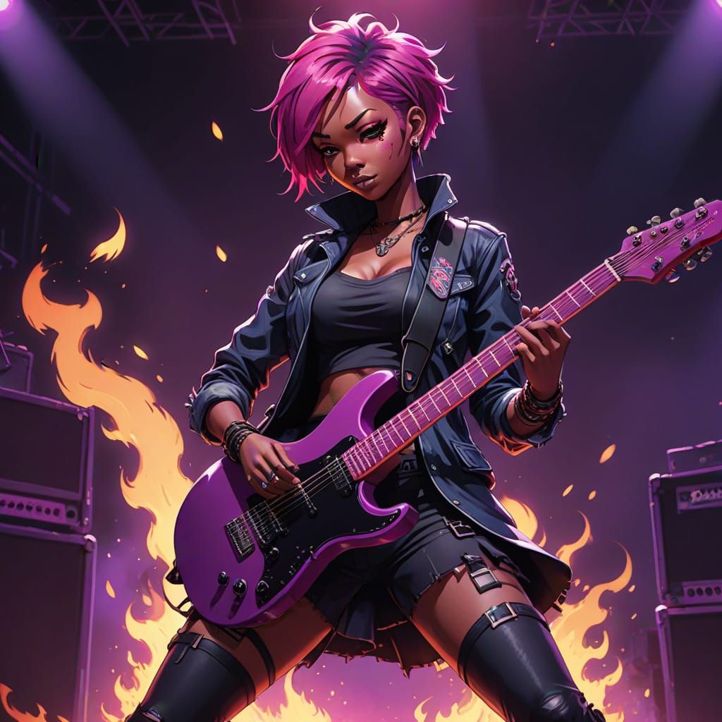 Electric Punk Rockstar Blazes Stage in Vibrant Anime Style