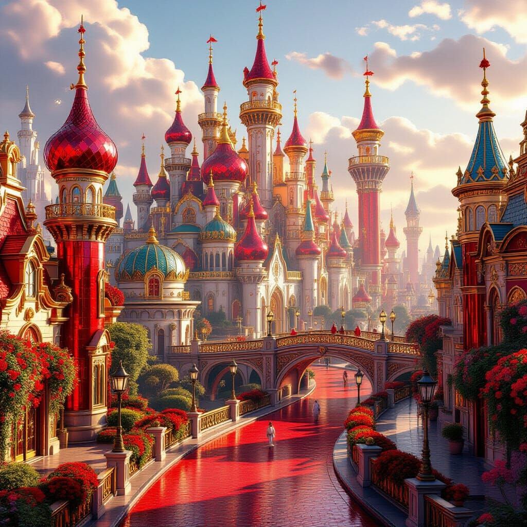 Whimsical Ruby Crystal City in Oz-Inspired Style