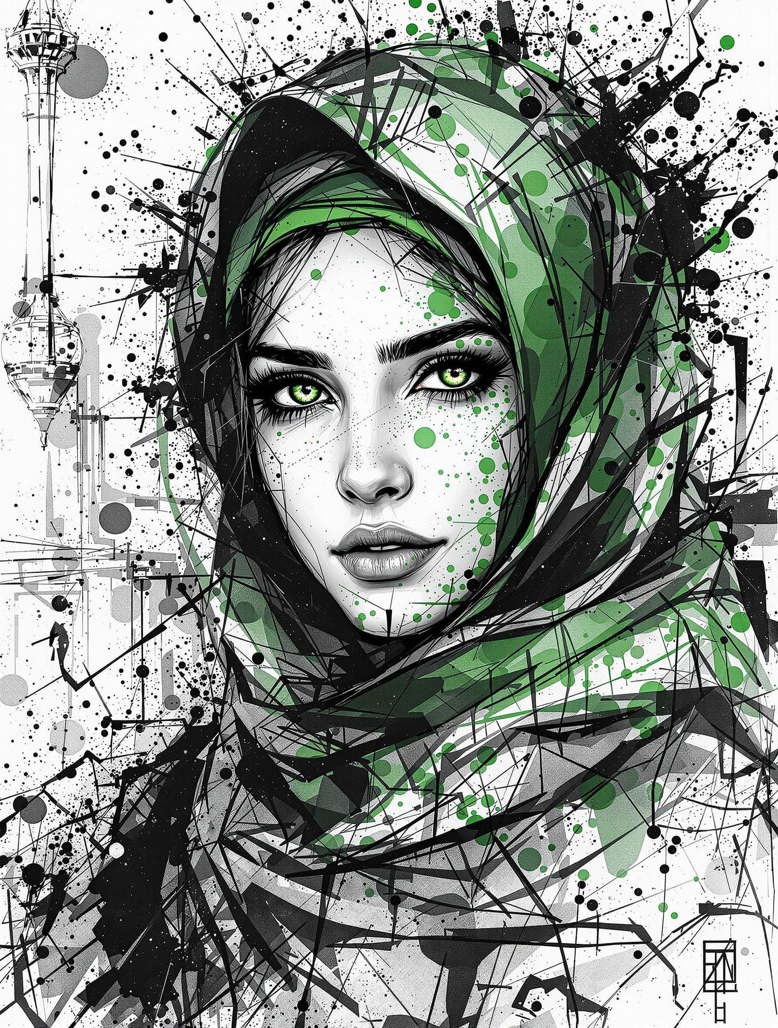 Palestinian Woman in Elegant Black and White Portrait