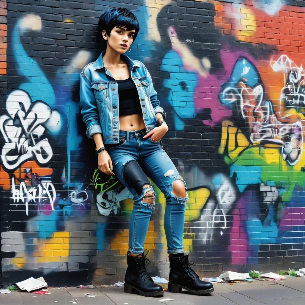 Edgy Woman in Vibrant Street Art Style