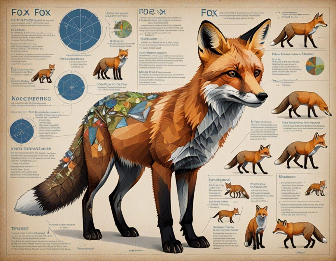 Detailed Blueprint of a Fox Anatomy for Biology Textbook