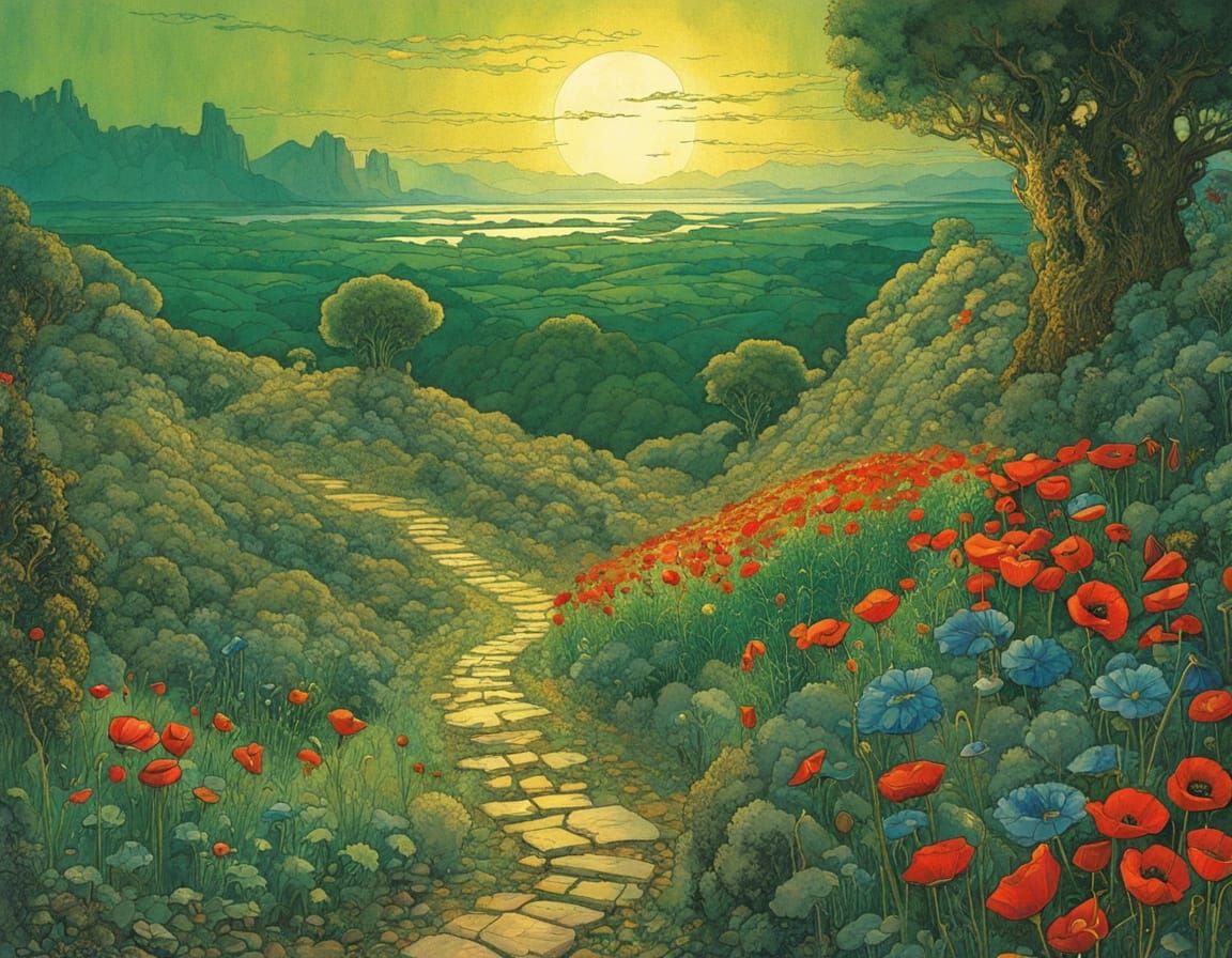 Emerald Treasures in Whimsical Oz Landscape