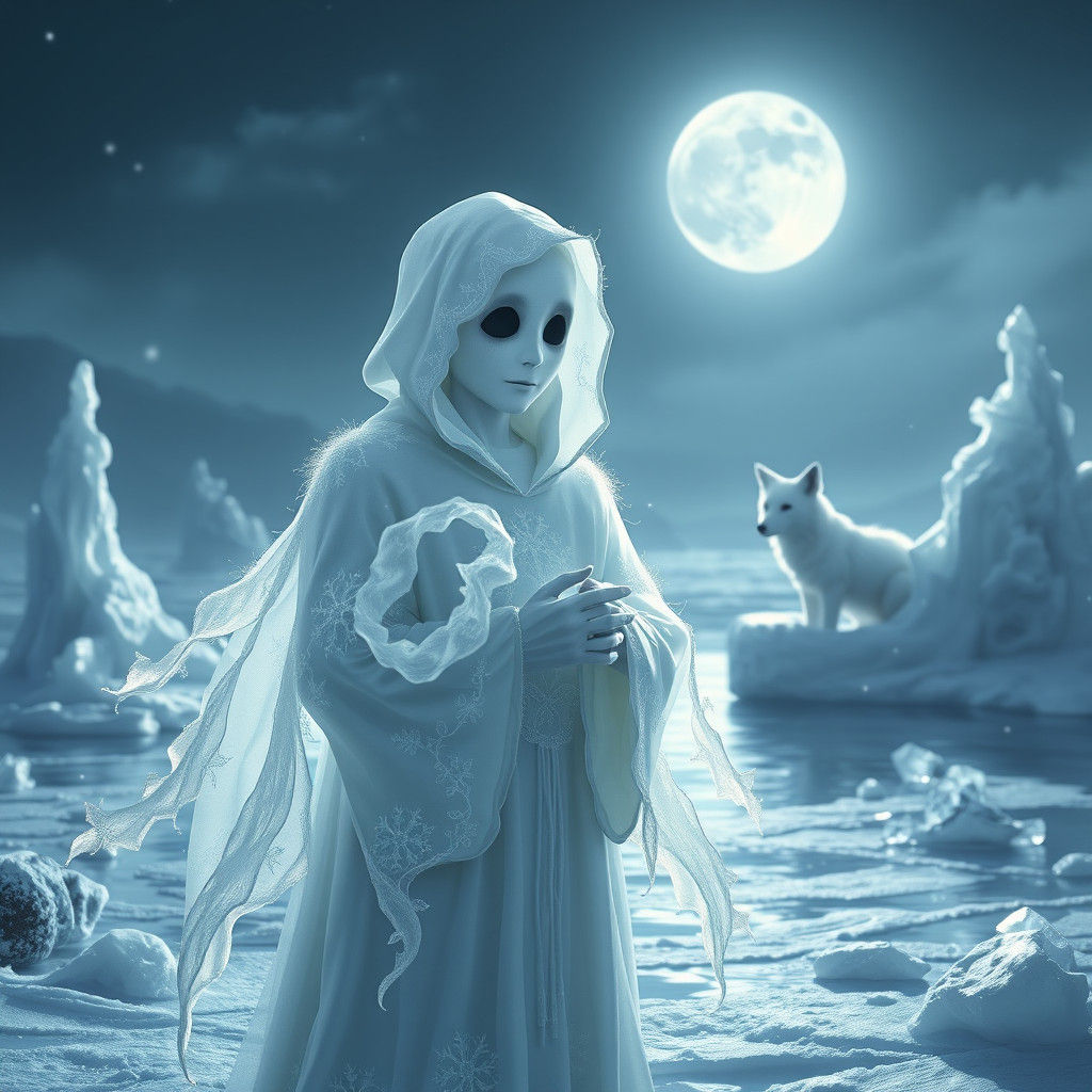 Timid Ghost in Winter Clearing, Fantasy Concept Art