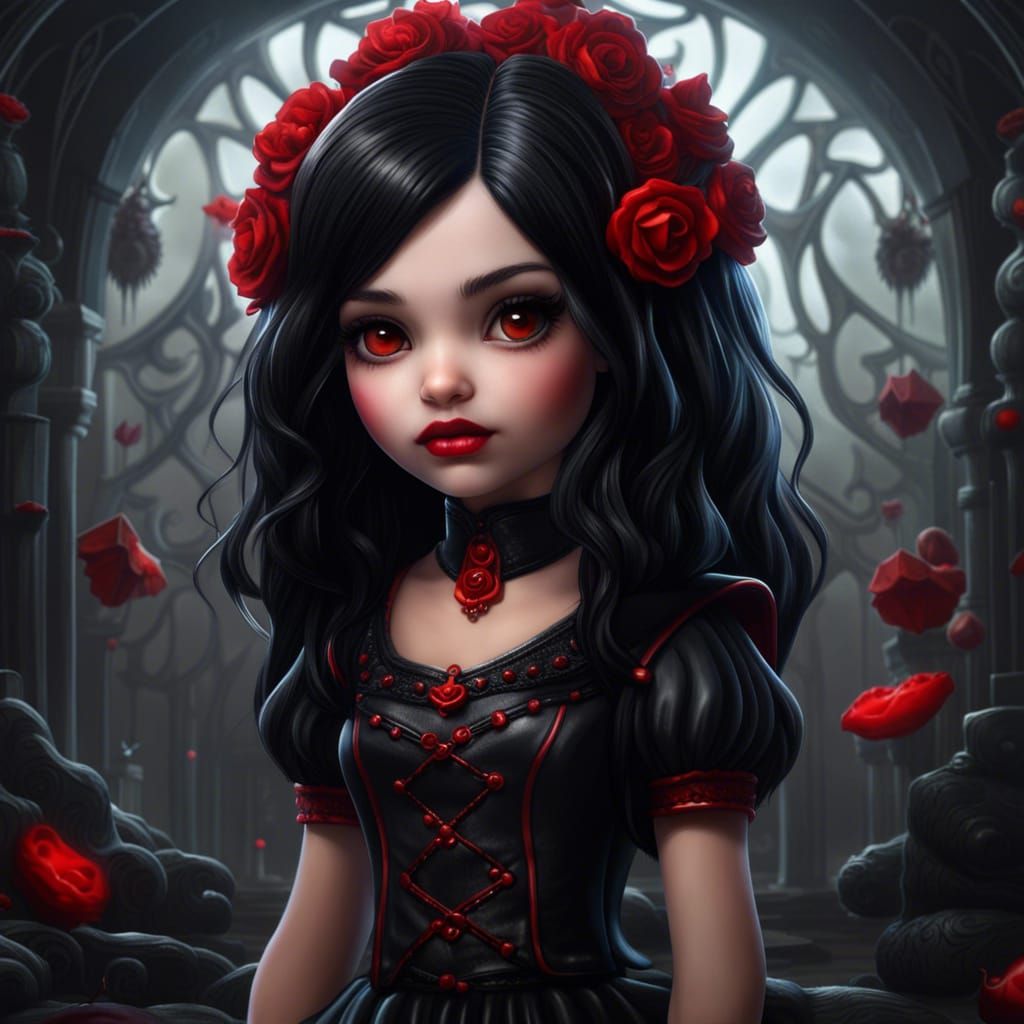 Cute Goth Girl Portrait in Detailed Fantasy Art Style