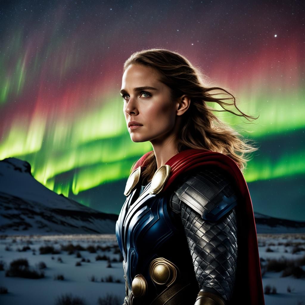 Thor Stares at Aurora Borealis: Professional Portrait