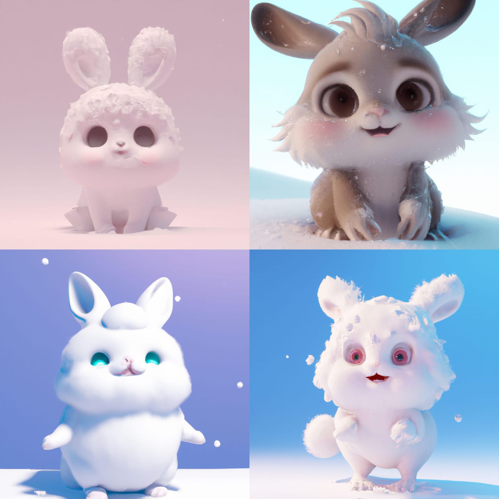 Fluffy Snow Rabbit Frolicking: 3D CGI Digital Art