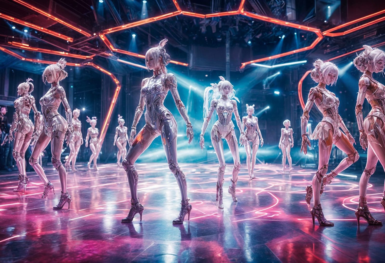 Cyborg Goddesses in Vibrant Disco Dancefloor